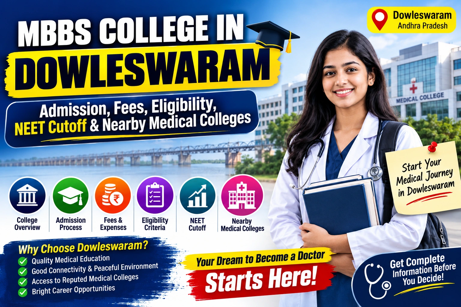 MBBS College in Dowleswaram: Admission, Fees, Eligibility, NEET Cutoff & Nearby Medical Colleges