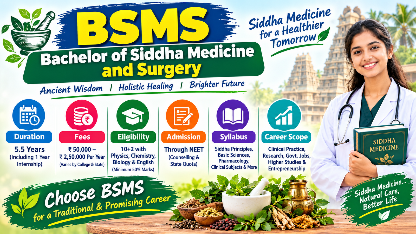 BSMS Course or Bachelor of Siddha Medicine and Surgery: Duration, Fees, Eligibility, Admission, Syllabus & Career Scope